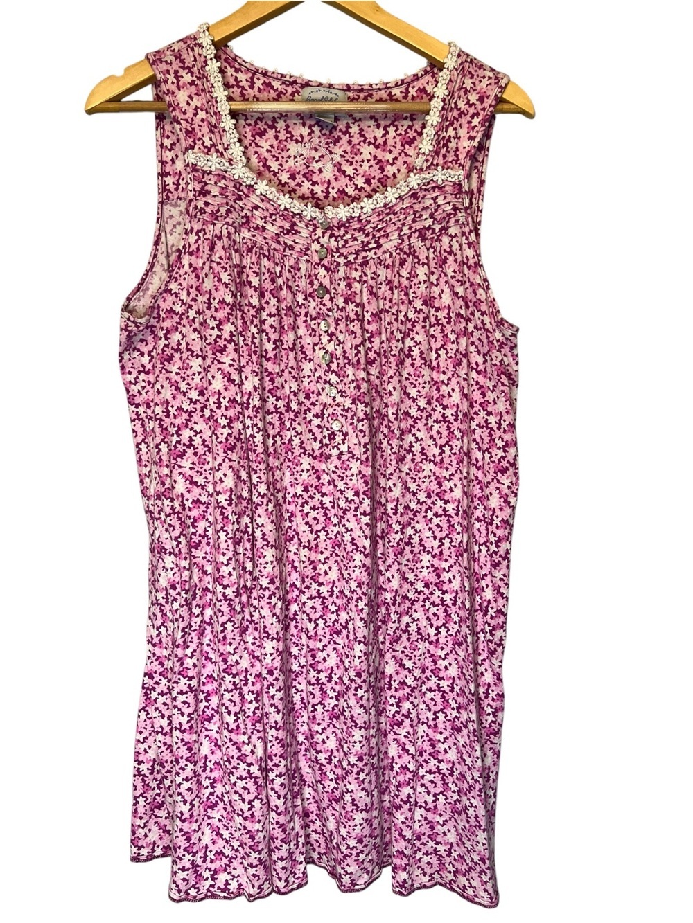 Floral Sleeveless Jersey Nightgown Medium Pink White Ditzy Cottagecore Romantic
